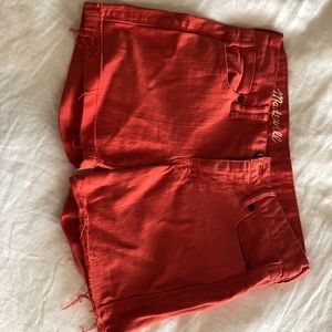 Madewell denim cutoff shorts. Sz 25. Orange/coral